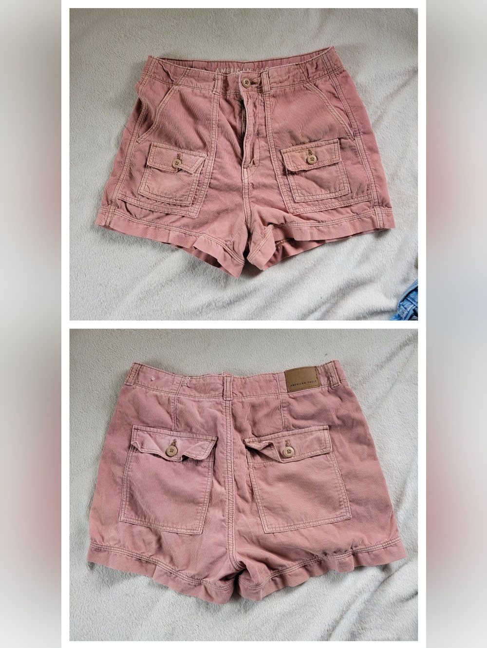 American Eagle Outfitters High Waist Denim Blue & Pink Cargo Shorts - Picture 6 of 16